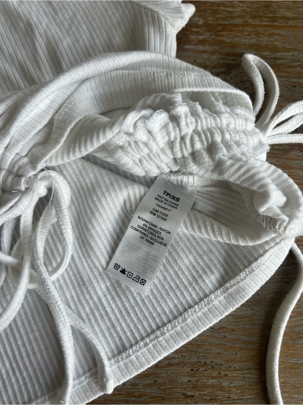 Garage White Ribbed Drawstring Crop Tee - Picture 4 of 4